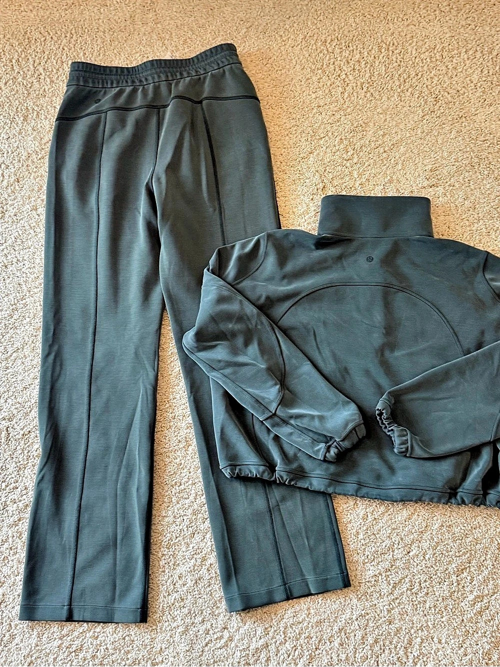 lululemon Brushed Softstreme Half Zip Green Track Jacket Size 8 & Pants Size 6-
